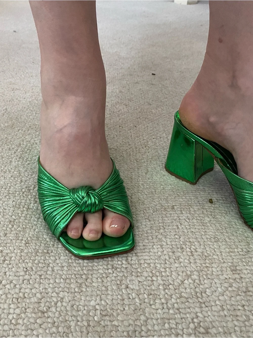 Jeffrey Campbell Metallic Green Knot-Front Wedge Mules